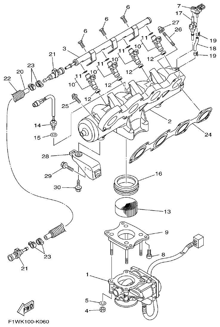 Yamaha F1WM INTAKE 1 parts diagram